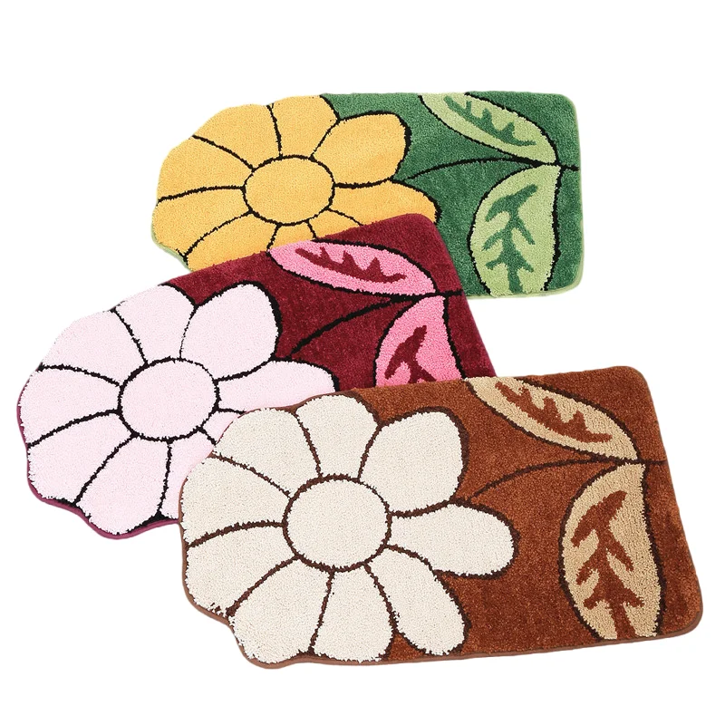 Inyahome Sunflower Fluffy Bathmat Rugs for Bedroom Flower Shaped Rug