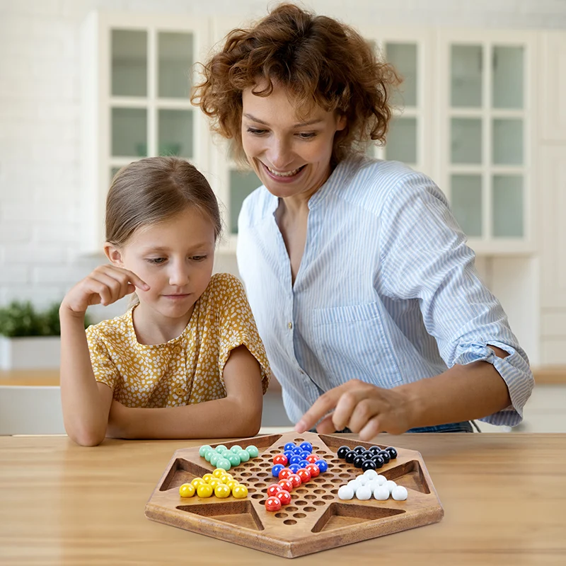 Wooden Chinese Checkers Board Game with Marbles for Kids and Adults 2