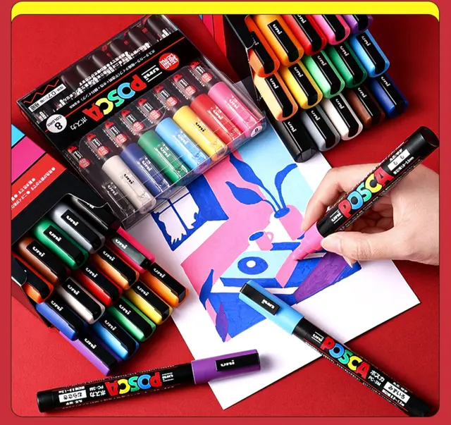 Uni Plumones Acrylic Paint Colore Markers Posca 예술용품 Rotuladores PC-1M  PC-3M PC-5M PC-17K PC-8K Rock Painting Marking Art Pens - AliExpress