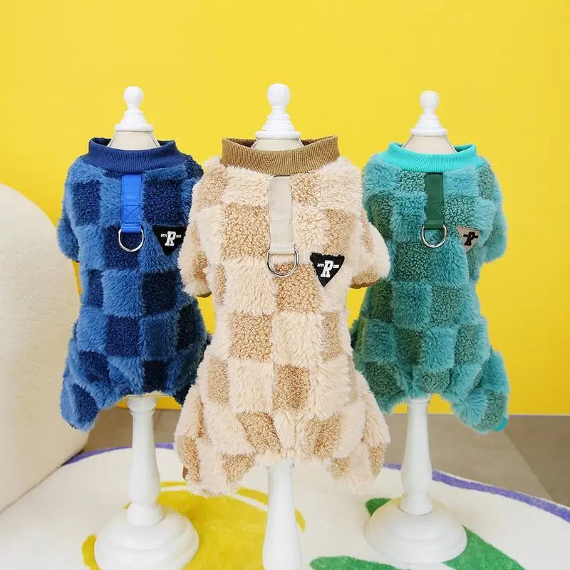 강아지 양털 재킷, 따뜻한 다리 네 개 조끼, D 링 애완 동물 옷, 가을 및 겨울 코트, 실내 야외 애완 동물 용품