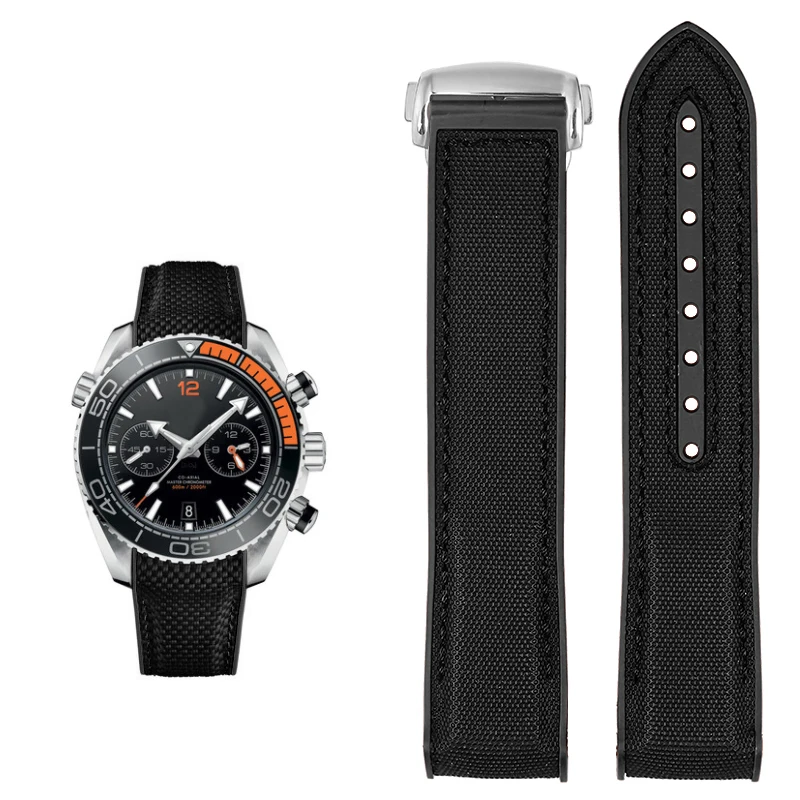 Curved End Fabric and Rubber Strap for Men's Watch, 20mm-22mm