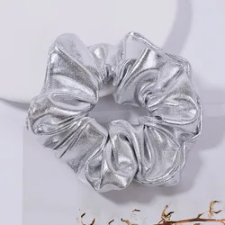 Medium Silver Scrunchies - Elegant Elastic Hair Bands (Silver)