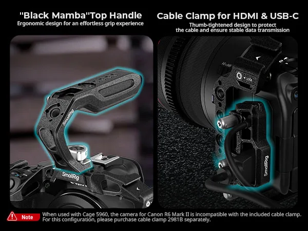 SmallRig R6 Mark III „Black Mamba“-Käfig-Set für Canon EOS R6 Mark III / R6 Mark II, integrierte Arca-Swiss-Schnellwechselplatte – 5960 – Detail 9