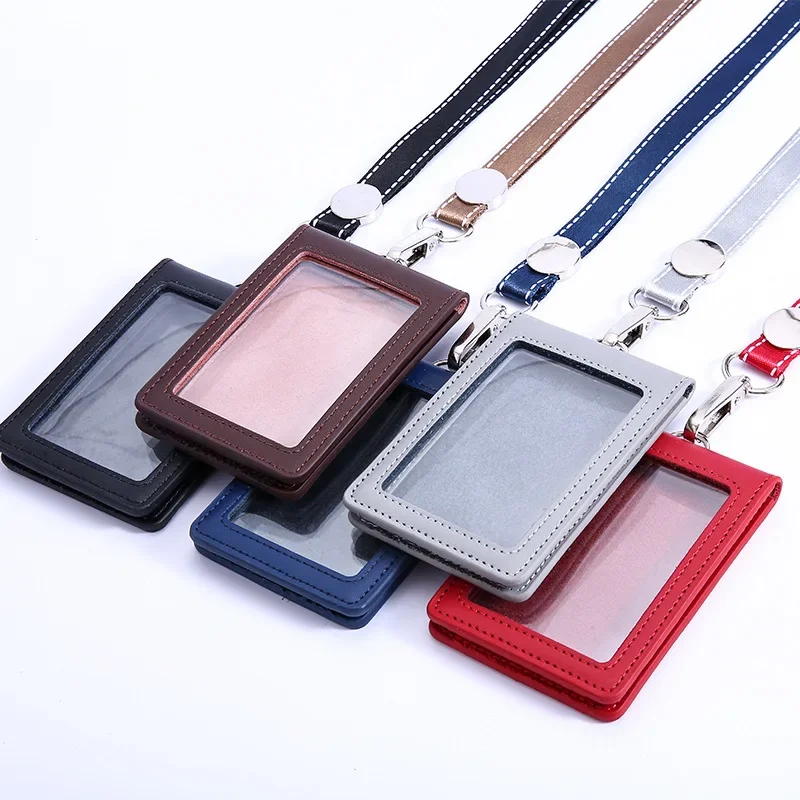 

1pc Vertical PU Leather ID Badge Holder Lanyard for Badge Credit Cards College ID Cards for Nurse Doctor