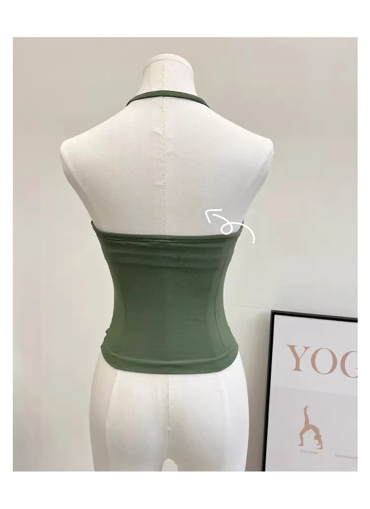 Yoga Gym Longline Strappy Top Frauen Nahtlose Yoga Tank Mit Abnehmbaren Pads V-ausschnitt Workout Kleidung Sport Laufen Fitness Weste – Detail 2