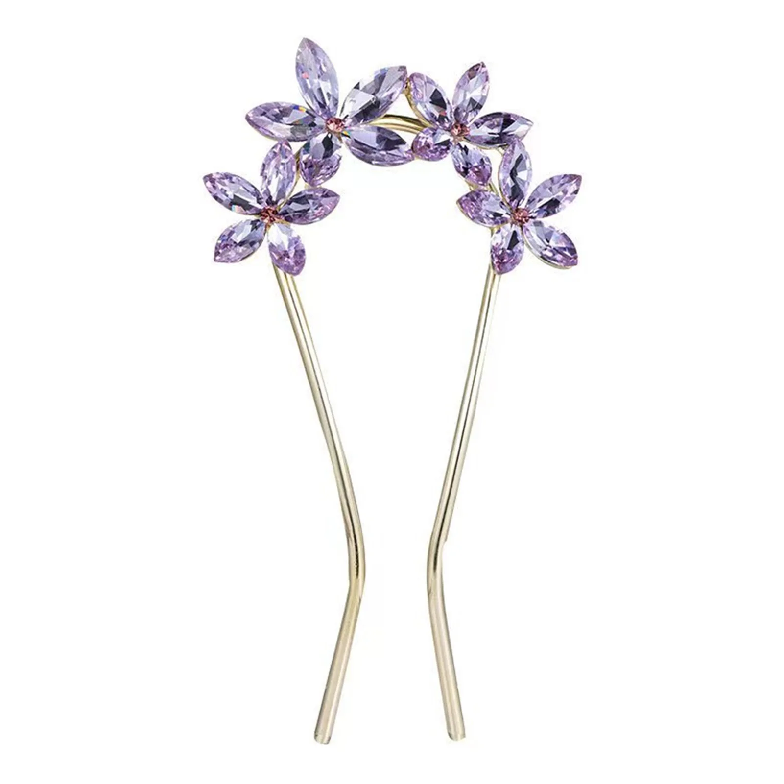Lila Strass Dekor Haar Sticks U Form Haar Clip Für Retro Blumen Haarnadel Antiken Schmuck Haar Zubehör Für Frauen Mädchen – Detail 8