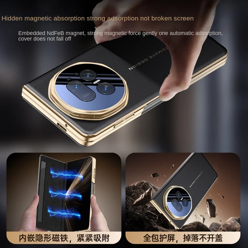 Luxury Leather Smart Window Magnetic Lens Holder Protective Case - All-Inclusive Cell Phone Back Cover