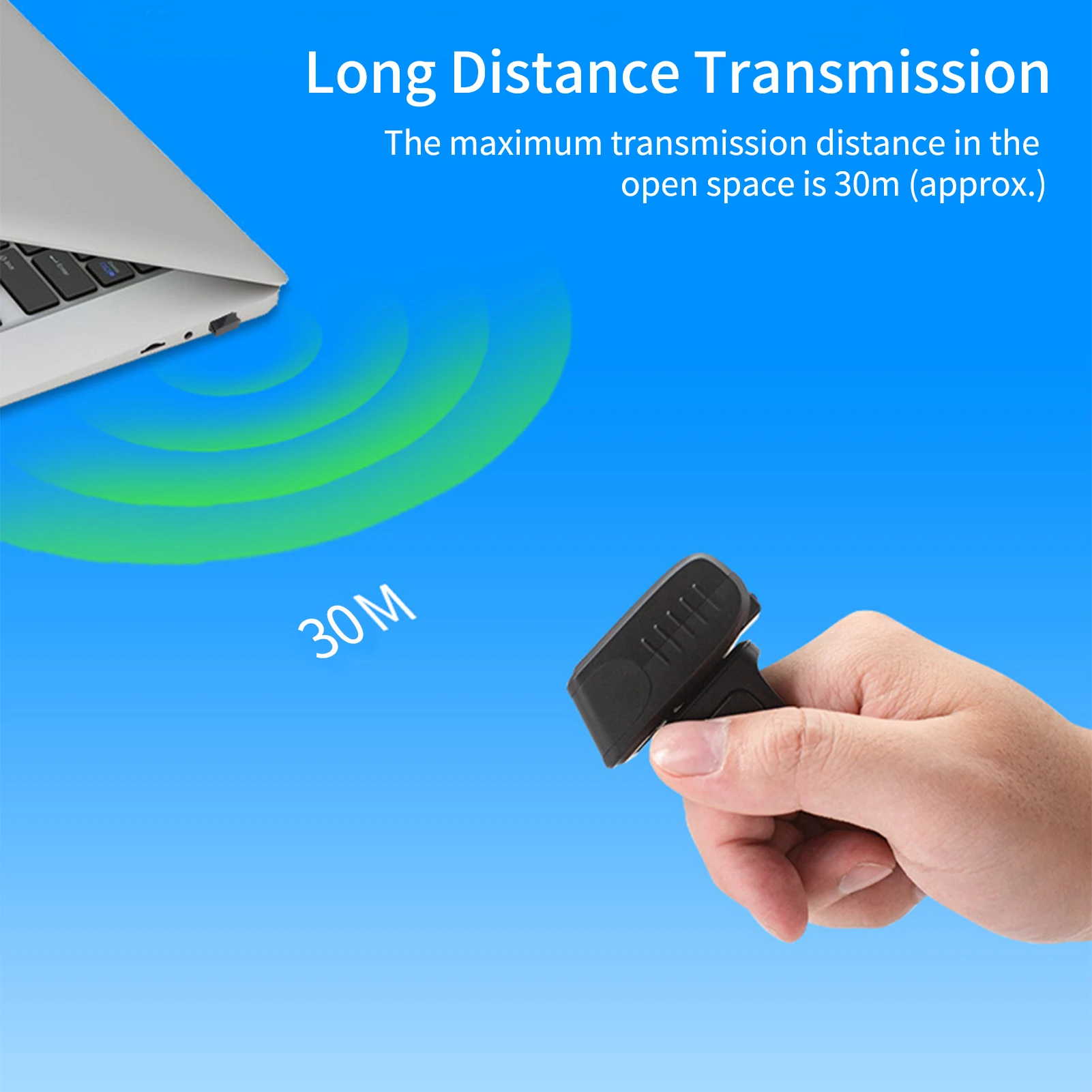 【New】1D/2D/QR Barcode Portable Finger Handheld Wearable Ring Code Reader Support for Windows PC Computers Company Warehouse