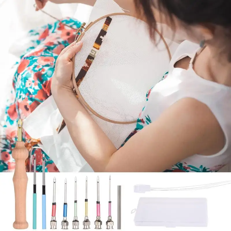 Punch Needle Kit Embroidery Punch Needle Kits Clothes Embroidery Knitting Sewing Stitching Tools Set For Women Men Adults