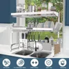 Over The Sink Dish Drainer Drying Rack,3 Tier Adjustable Length (25.5'' to 37.4'') Full Stainless Steel Large Storage Kitchen 2