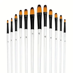 12-Piece Synthetic Nylon Filbert Paint Brush Set for Versatile Artistic Techniques (Filbert head)