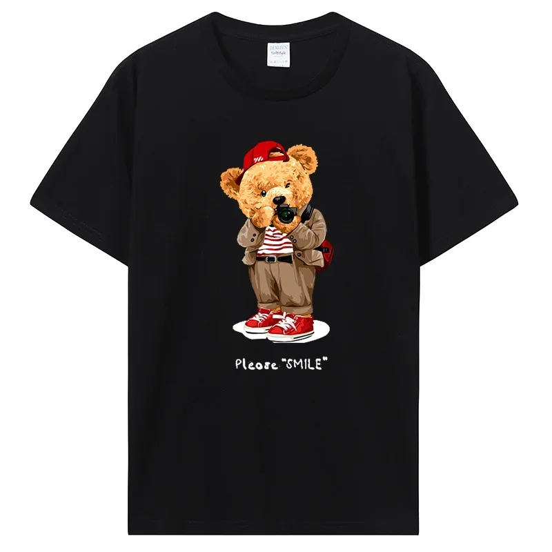 

Футболка мужская с принтом мишки тедди, повседневная брендовая одежда, хлопковая Модная рубашка в стиле хип-хоп, уличная одежда, на лето