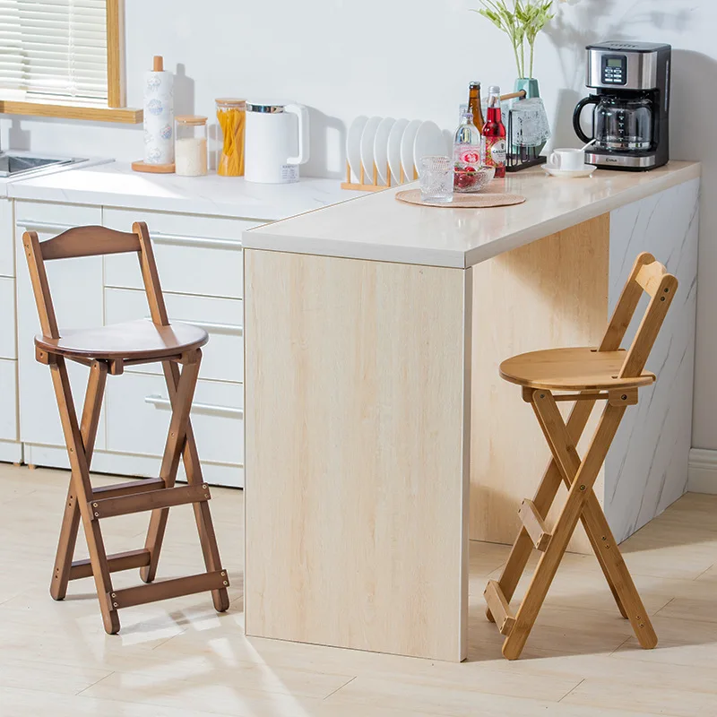 

Accent Wooden Bar Stool Reception Nordic Retro Manicure Kitchen Counter Stools Fold Backrest Cadeiras De Jantar Furniture XR50BY