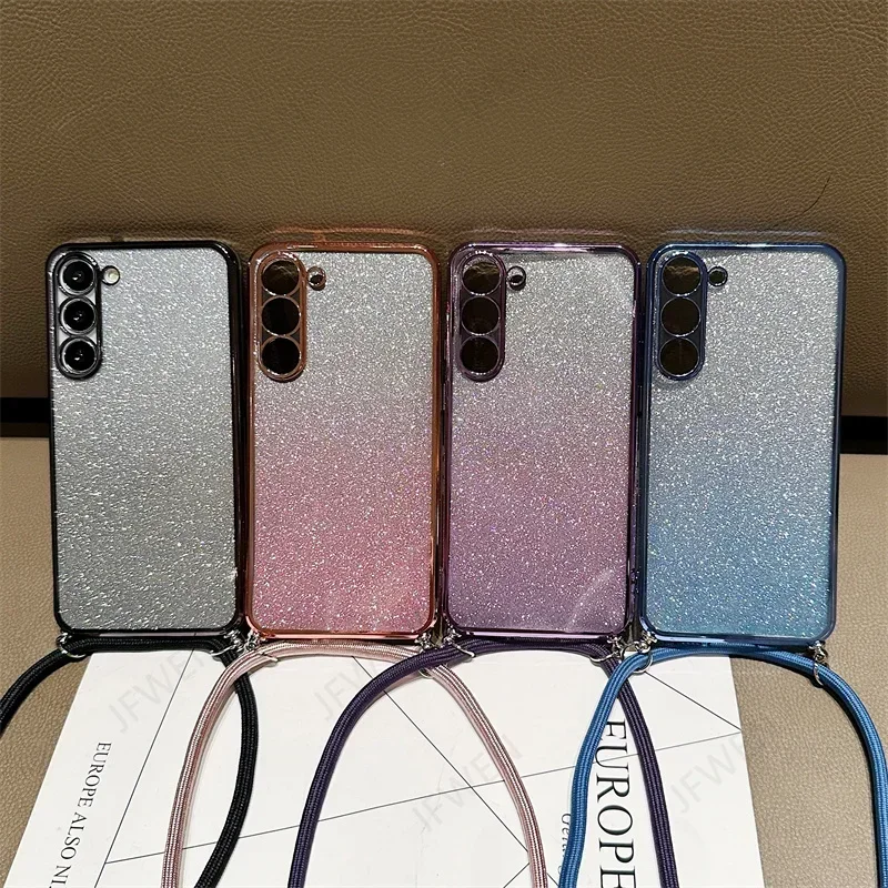 Glitter Crossbody Lanyard Silicone Soft TPU Phone Case - Stylish and Protective Back Cover