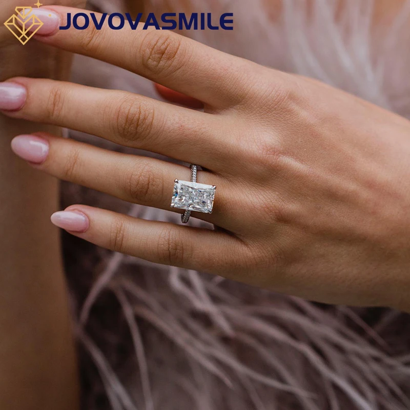 JOVOVVASMILE Moissanite Bague 8 Carats 13x9mm Glace Pilée Hybride Allongé Coupe Rayonnante 585 Au750 18k Bijoux En Or Véritable Pour Les Femmes