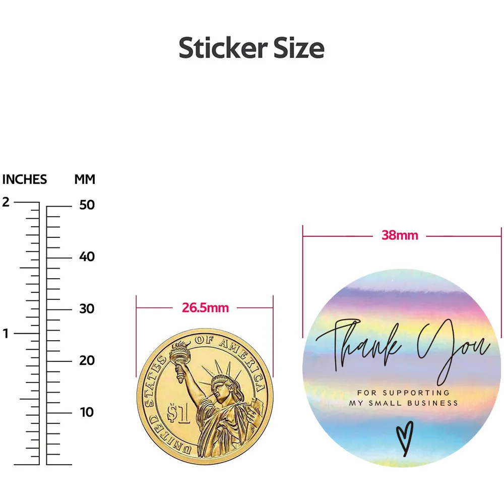 Pegatinas de agradecimiento láser arcoíris para pequeñas empresas, etiquetas adhesivas para Boutiques, suministros de envoltura, 50-500 piezas
