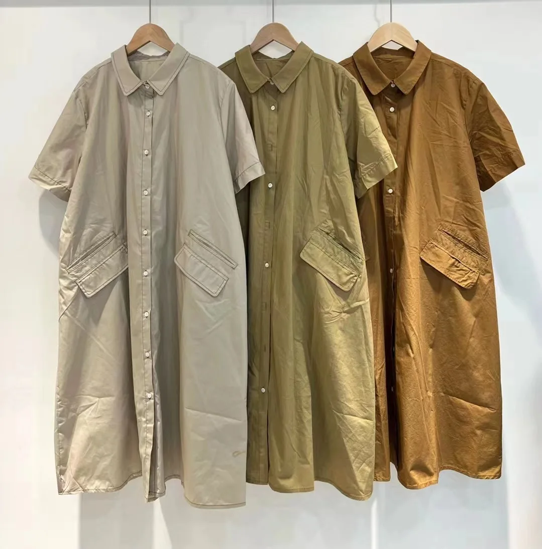 

Dresses Women A Line Shirt Dress Lapel Short Sleeve Button Sundress Summer Holiday Midi Dresses Loose Pockets Work Outfits
