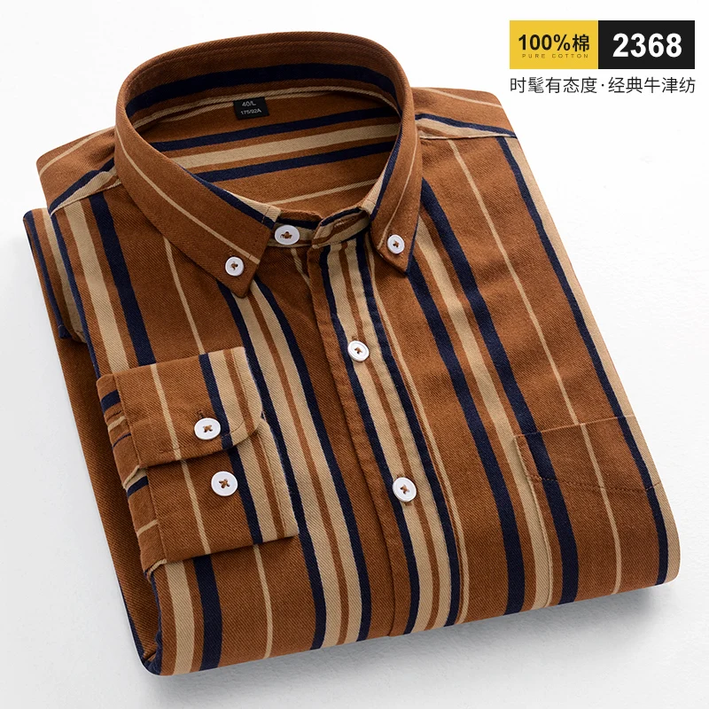 New in shirt Fashion trends100%cotton long-sleeve shirts for men slim fit casual plain shirt soft plaid striped designer clothes