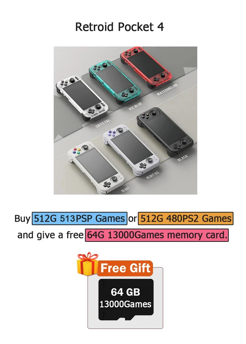 Retroid Pocket 4 Pro RP 4Pro Handheld Game Console Retro Video