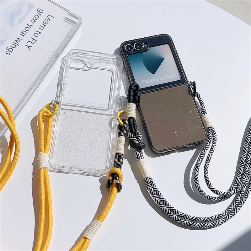 Crossbody Lanyard Glitter Candy Color Phone Case - Foldable Shockproof Cover