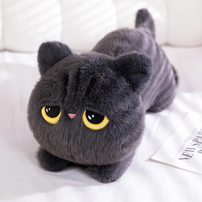 thumbnail image 1 of Peluche de gato acostado de dibujos animados de 50-90 cm, almohada larga de peluche, peluche de animal negro y gris, cojín para dormir, regalo de Navidad, 1 of 5