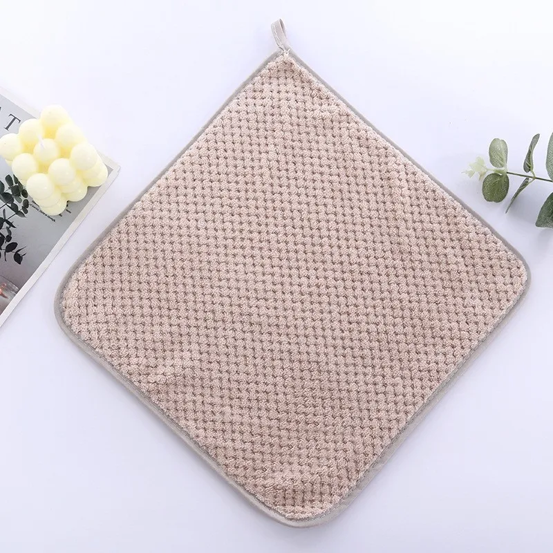 Toalla de mano pequeña de alta densidad de 30 x 30 cm con forma de piña para colgar en la cocina, pañuelo de limpieza de color liso