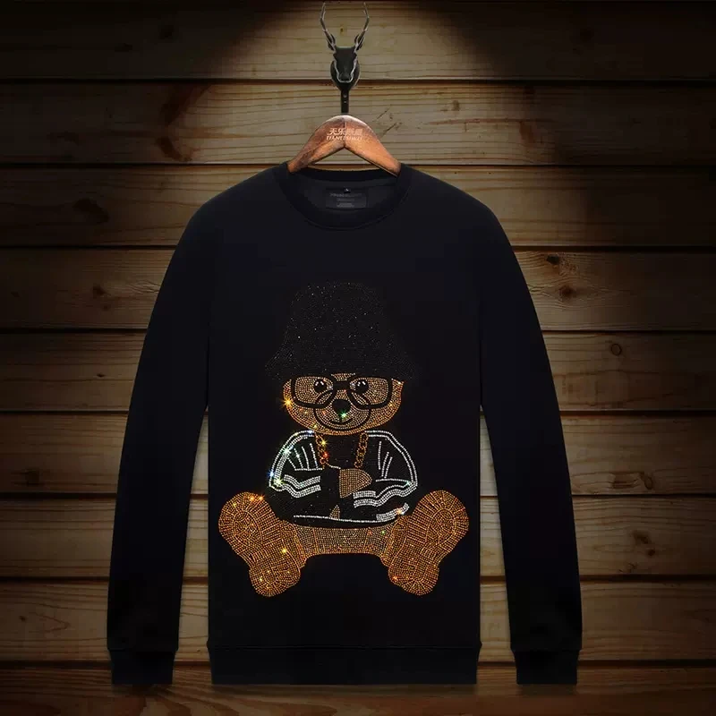 

2024 High Quality Diamonds Womens Hoodies Cartoon Fashion Streetwear Slim O Neck Cotton Sweatshirts Full Pullover Hoodie Women