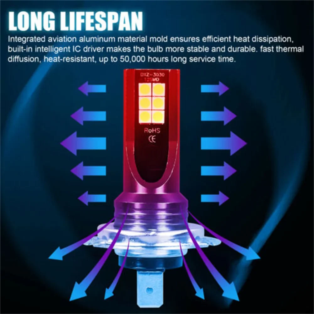 2PCS Multi-Socket LED Car Bulbs – H4/H7/H11/H8/H9/H16JP/H1/H3/9005(HB3)/9006(HB4), 6500K Super Bright Fog & Driving Lights, 12V Auto LED 3