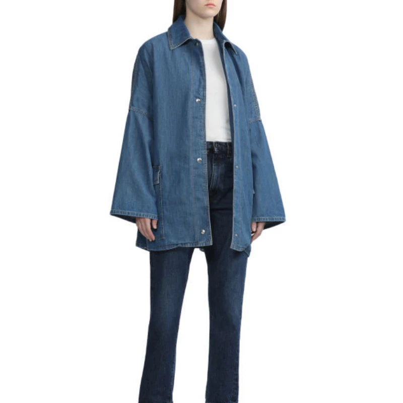 new-2024-early-spring-cotton-a-line-version-dropped-shoulder-flap-mid-length-denim-jacket