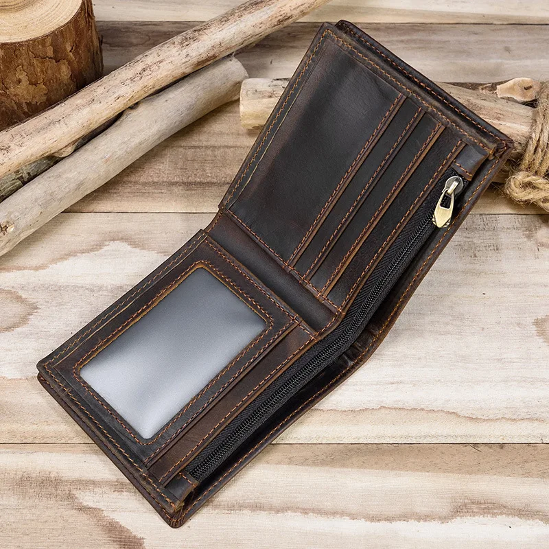 Vintage Men Wallet Genuine Leather Short Purse Wallet Men Small Slim Coin Purse Bifold Carteira Slim Male Coin Wallet Cowskin 4