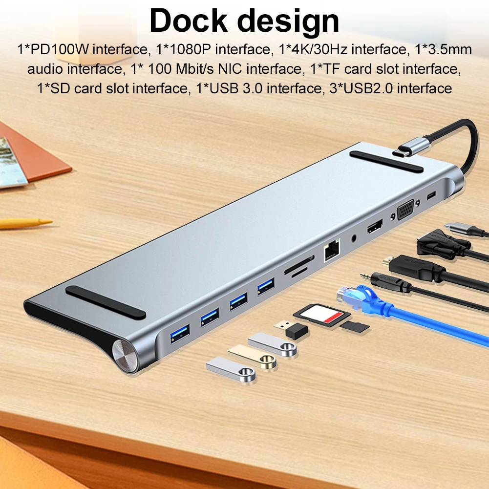 11 in 1 USB C Hub Triple Display with 4K HDMI-Compatible VGA Ethernet Type C Hub for MacBook Pro/Air Dell HP Surface Lenovo ASUS