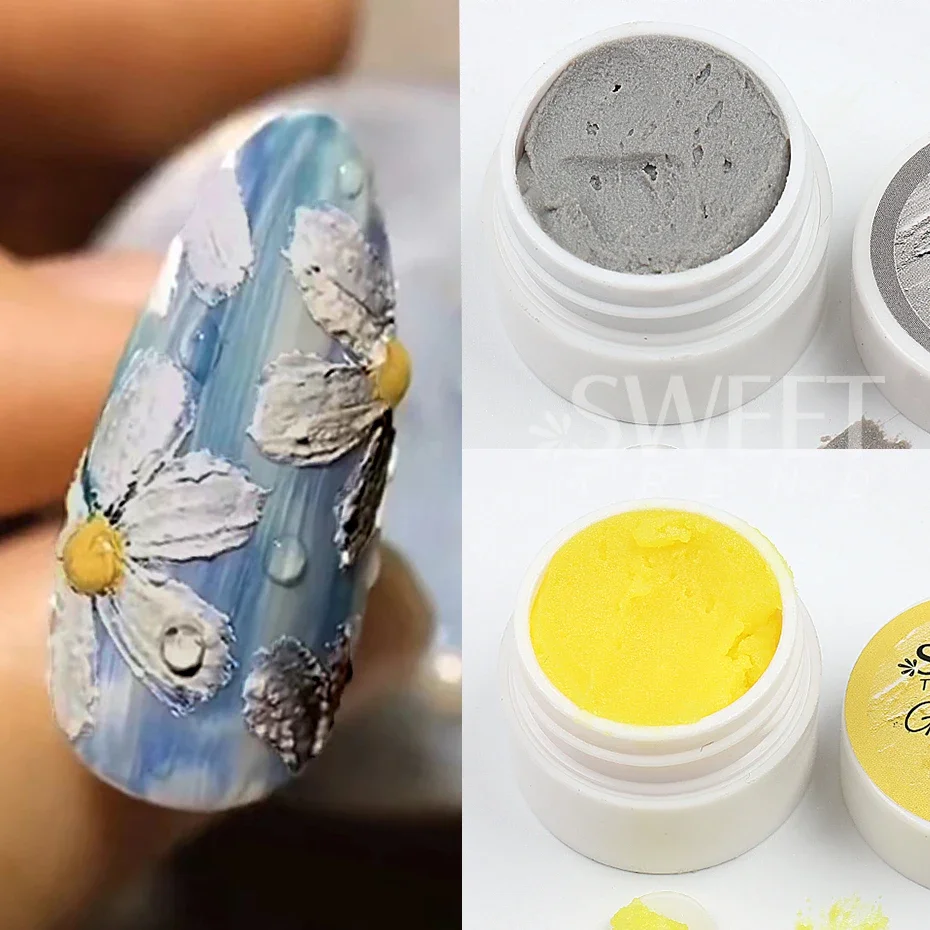 2pcs 5D Acrylic Engraved Drawing Gel Nails Polish Plaster Effect DIY Embossed Manicure Gel Decor No Need Top Coat Plaster Glue