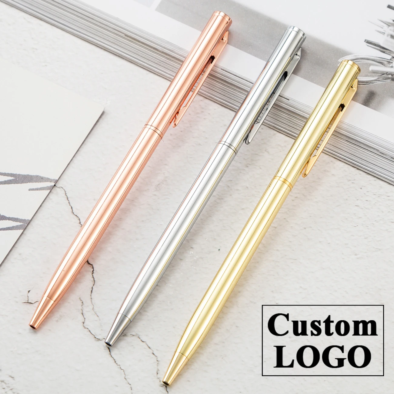 Luxury Rose Gold Pen Metal Ballpoint Pen Custom Logo Advertising Ballpoint Pen School&office Supplies Lettering Engraved Name