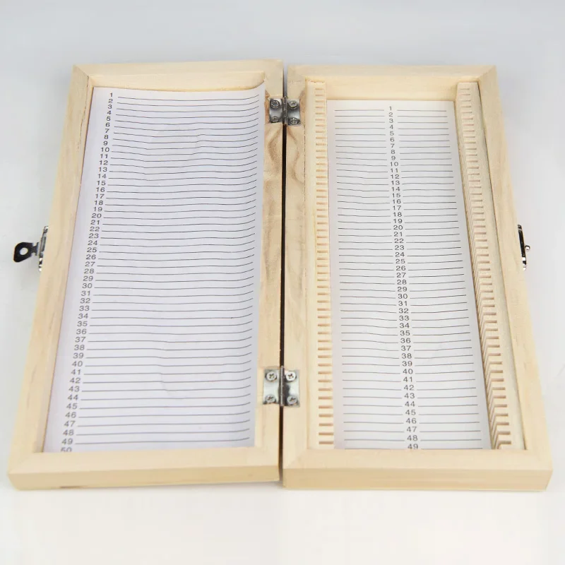 Microscope Slides Wooden Box 50pcs Slice Storage Holder Case