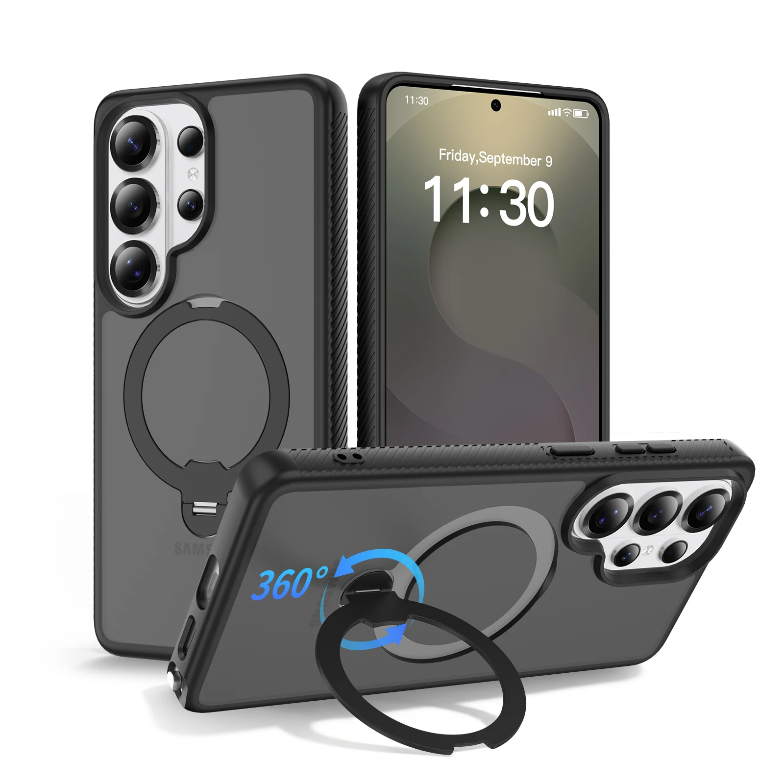 Rotating Magnetic Ring Stand Case - Shockproof Lens Protection & Wireless Charging Compatible