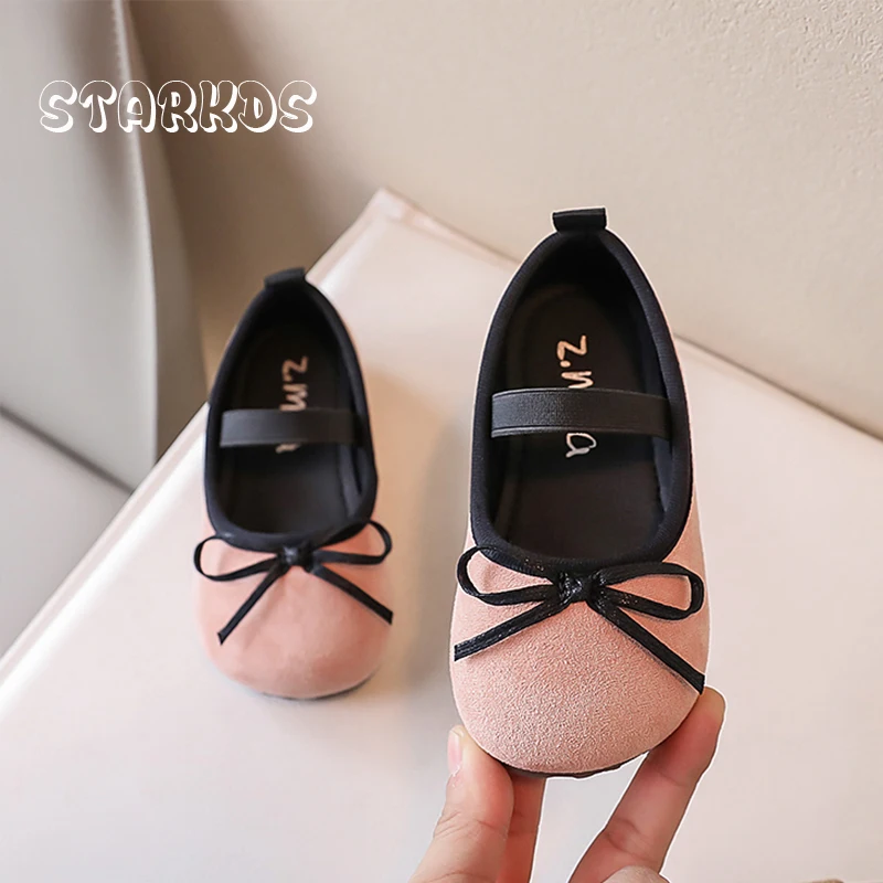 Girls Soft Ballet Flats 2024 Spring New Pink Green Mary Janes Kids Classic Round Toe Bowtie Elastic Band Ballerina Shoes