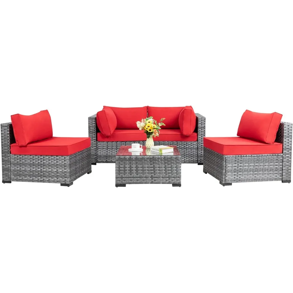 

Poolside Outdoor Furniture Set Patio Dining Set of Garden Furniture 5 Pieces Outdoor Patio Sectional Sofa Couch Backyard (Red)