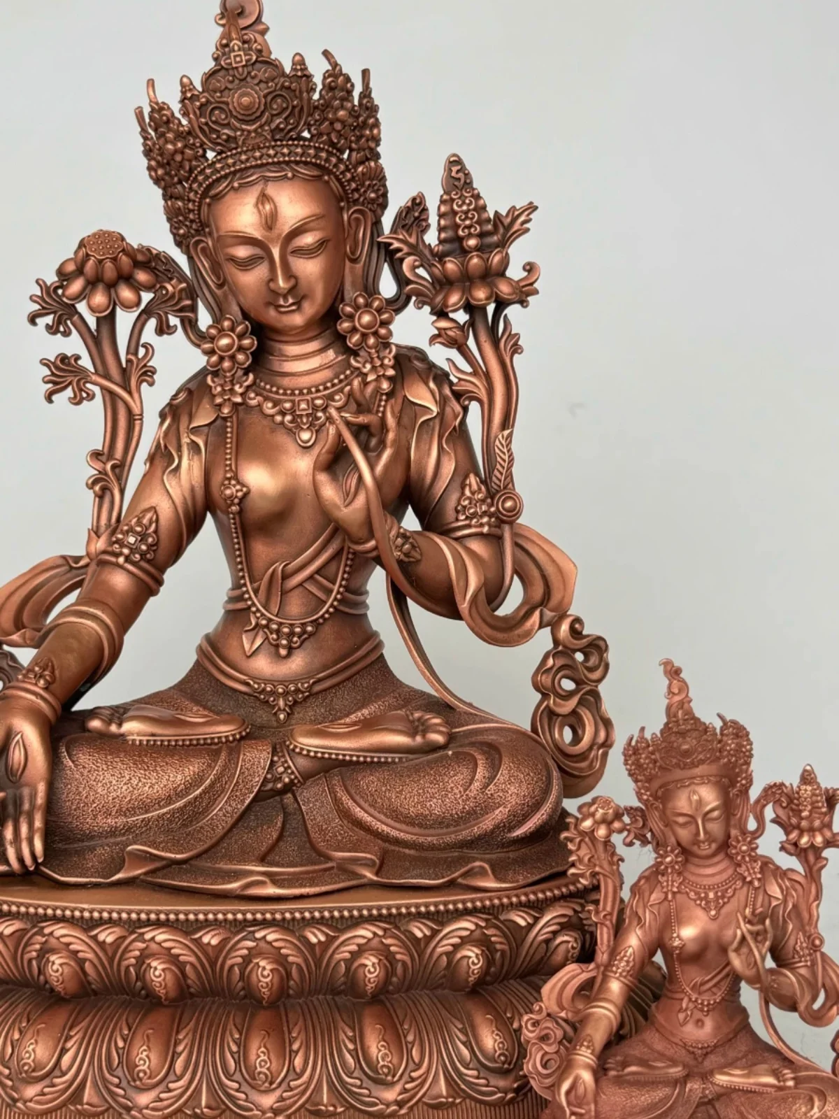 Red copper precision casting whiteness mother 7 inch 3 inch Buddha statue Tibetan desktop ornament Household offering bronze sta 5