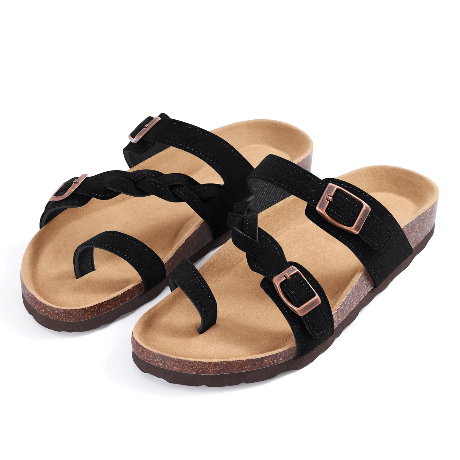 Shevalues Lässige Damen-Slipper, modische Outdoor-Sandalen, flache Kork-Slides, rutschfeste Damen-Sandalen mit verstellbarer Schnalle – Detail 7