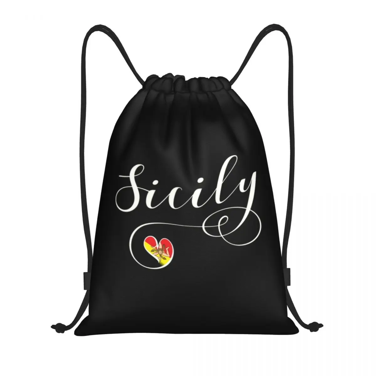 

Sicily Flag Heart Drawstring Backpack Women Men Sport Gym Sackpack Portable Italy Pride Shopping Bag Sack