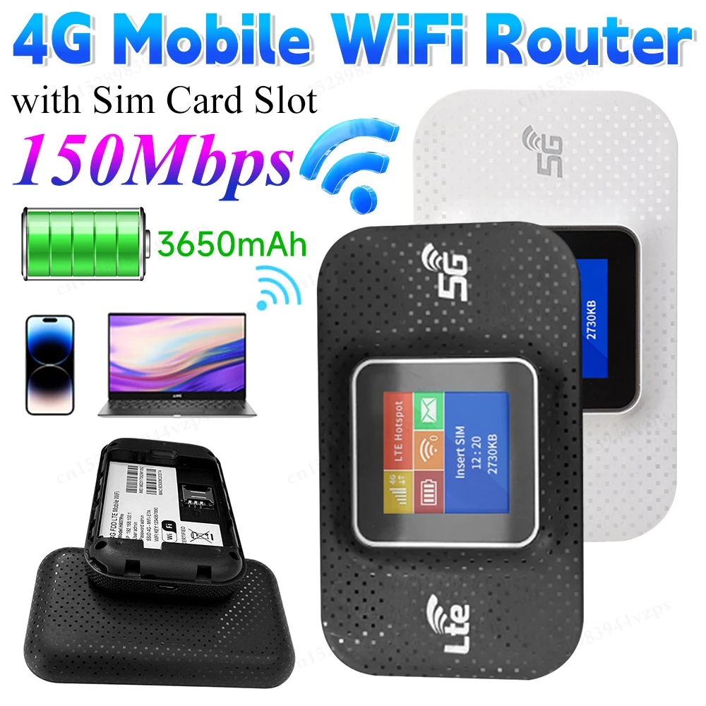 Compact 4G LTE Wireless Hotspot Router with 150Mbps Speed and 3650mAh Battery