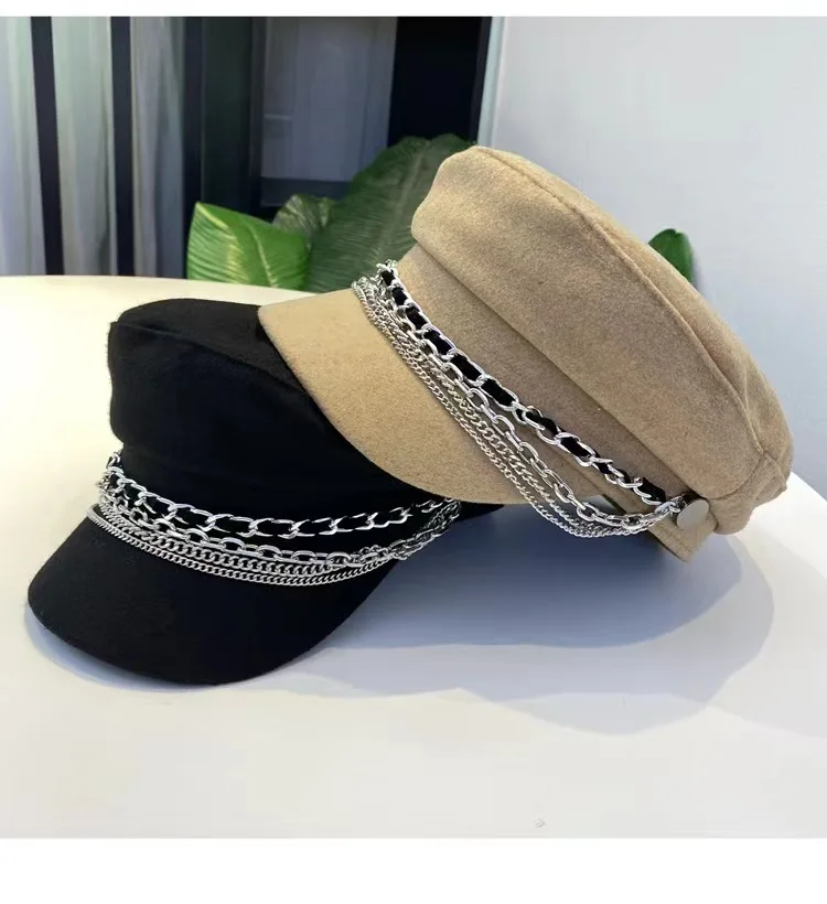 Stylish Navy sun hat Casual military hat women's cotton beret flat cap Captain's cap High quality outdoor casual chain sailor hat women military hat