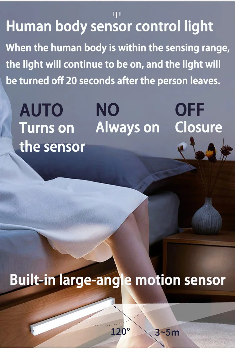 PIR Motion Sensor LED Cabinet Light 10CM/20CM/30CM/50CM USB Rechargeable 3000K/6000K LED Under Magnetic Night Led Night Sensor