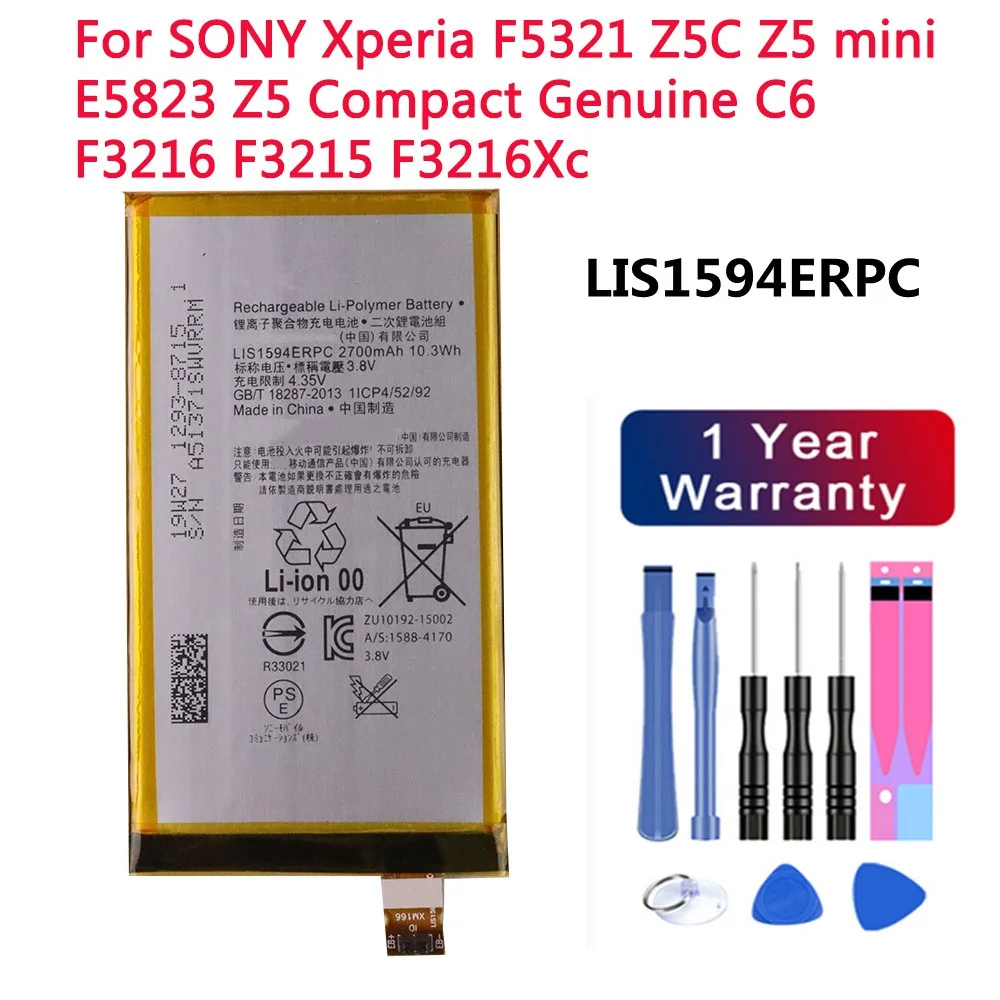 Lis1594Erpc Batteria Del Telefono Per Sony Xperia F5321 Z5C Z5 Mini E5823 Z5 Compact Genuine C6 F3216 F3215 F3216Xc 2700Mah Bateria