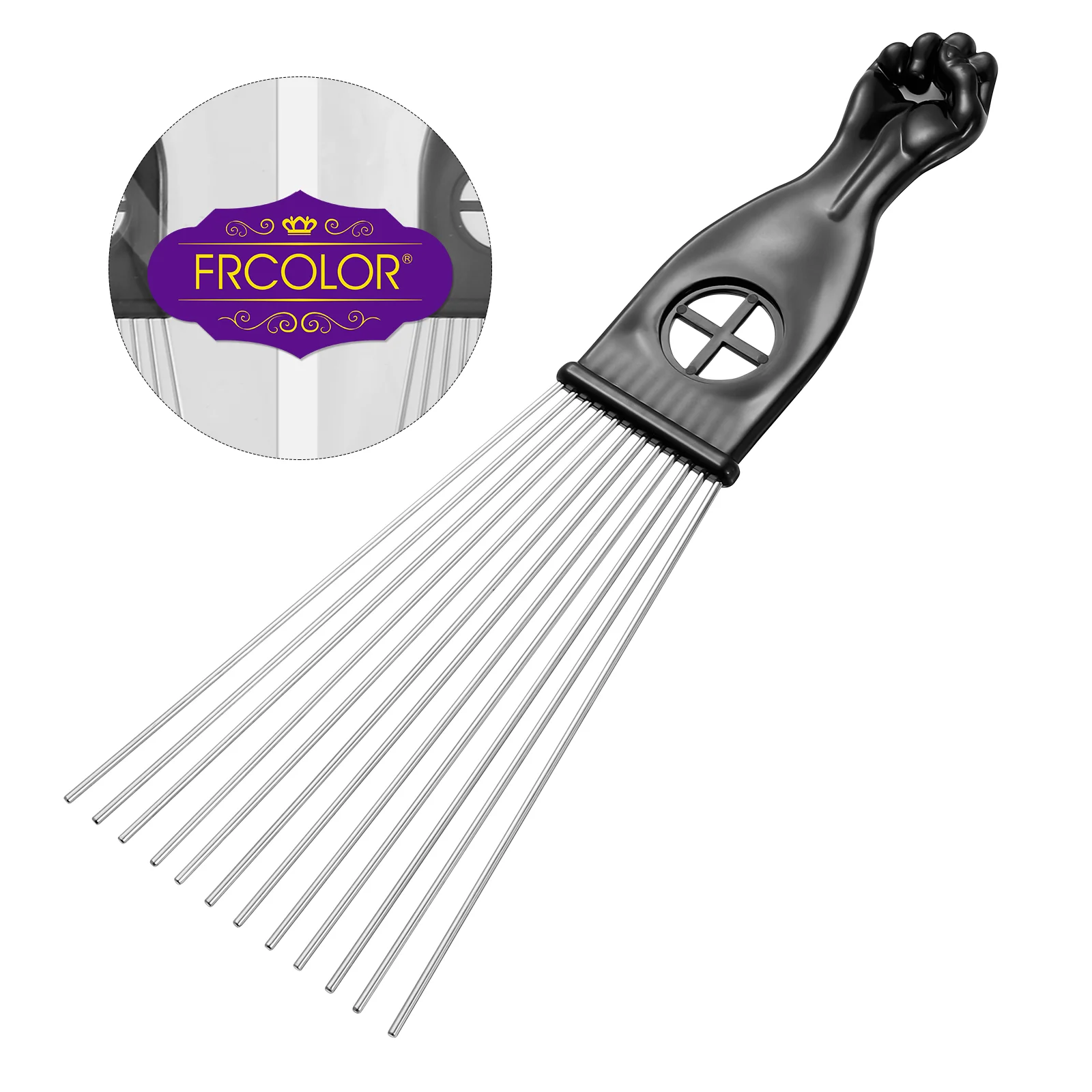 FRCOLOR 2pcs Fist Metal Pick Lift Hair Comb Detangle Braid Hair Comb Man Styling Comb for Home Barbershop (Black) 5