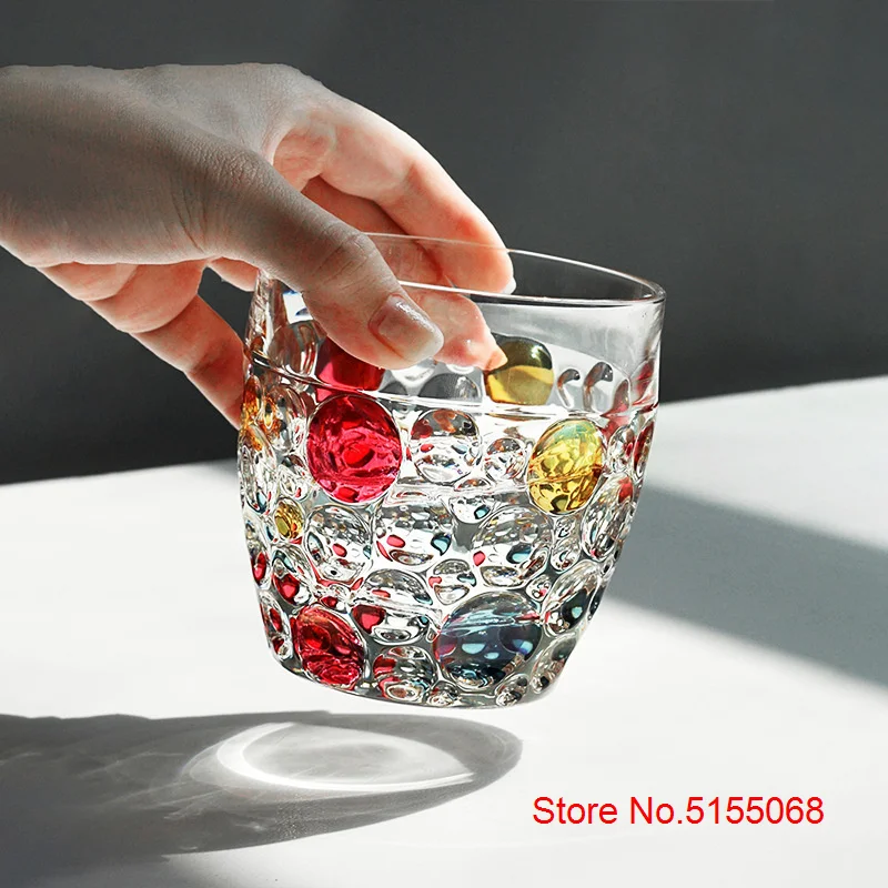 New Italy Hand Drawn Crystal Contrast Color Highball Glass Cocktail Water Drinking Glasses Old Fashioned Whisky Cup Wine Tumbler