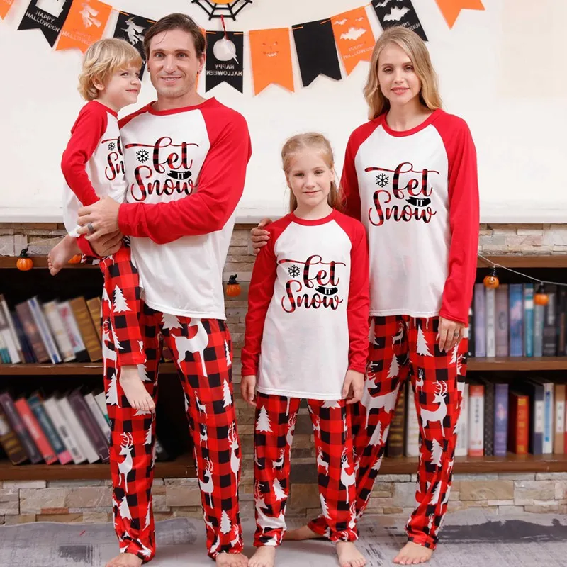 

2023 New Matching Family Parent-child Sets Clothing Lightweight Long-sleeved Christmas Pajamas Elastic Home Wear
