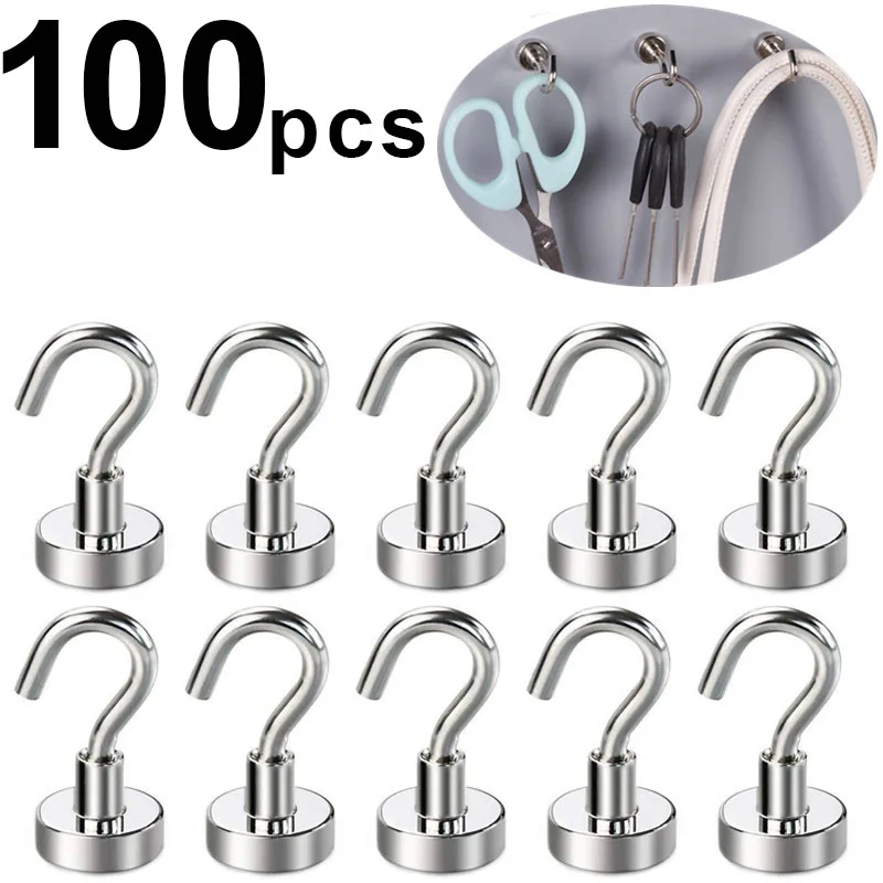 100Pcs Strong Magnetic Hooks Practical load bearing Multi-Purpose storage Home Kitchen Bar Storage Key Coat Cup Hanging