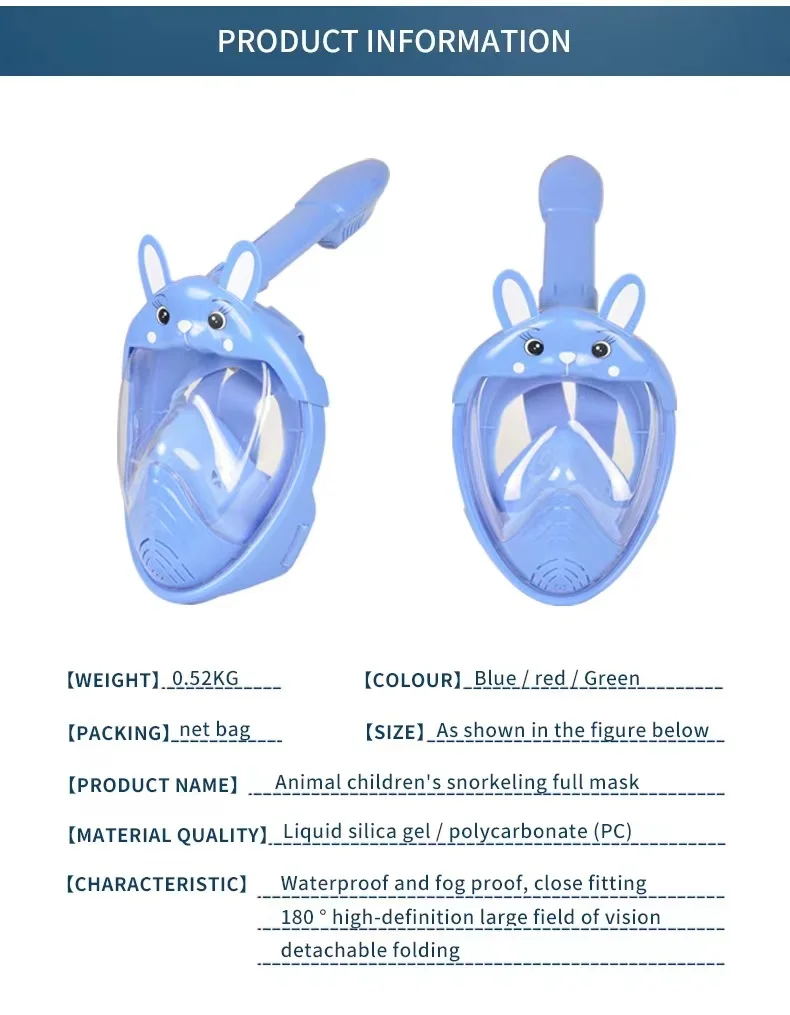 Description Picture 5 of itemNew Kids Underwater Snorkeling Full Face Children Swimming Mask Set Scuba Diving Respirator Lovely Masks Anti Fog Safe Breathing