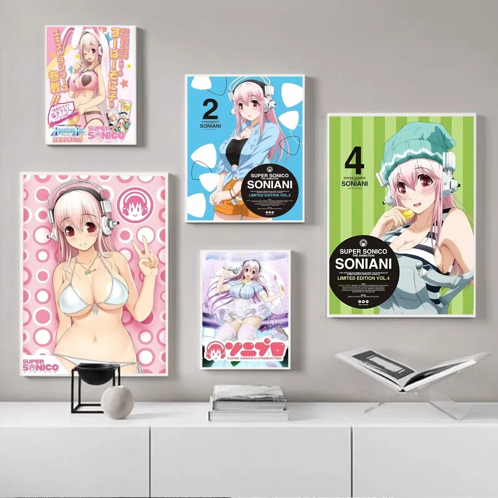 Super Sonico Game Self-adhesive Art Poster Whitepaper Sticker For DIY Room Bar Cafe Wall Decor
